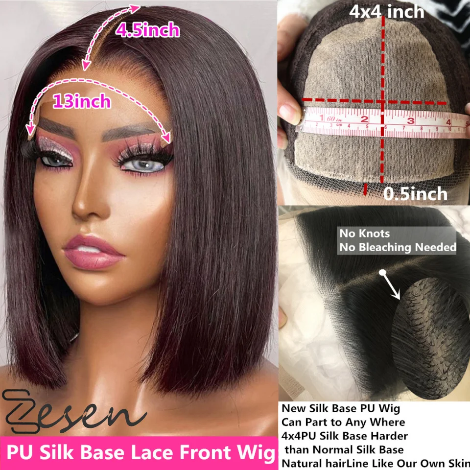 

Short Natural Black Silk Base Lace Front Synthetic Hair Wig Straight Bob Pre Plucked Hairline Fiber Hair Bleached Knots Daily