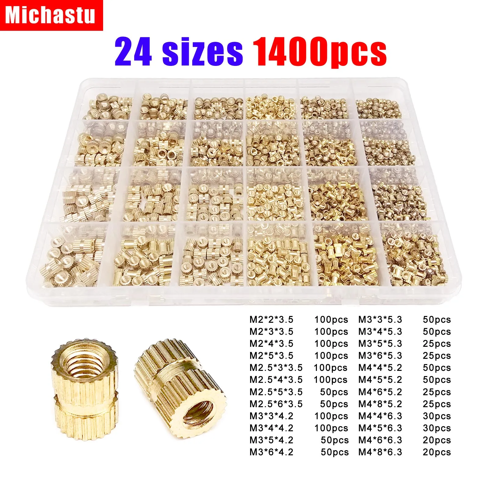 

Набор вставок гайки Michastu медь M2 M2.5 M3 M4