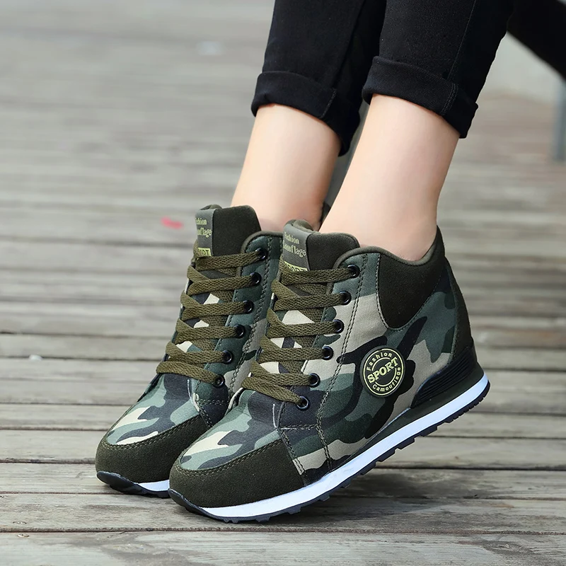 Women's Canvas Sneakers Breathable Height Increasing Camouflage Casual Shoes