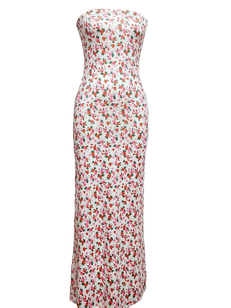 

Elegant Off-Shoulder Maxi Dress with Floral Print Ruffle Detail and Back Slit - Perfect for Summer Parties and Club Nights