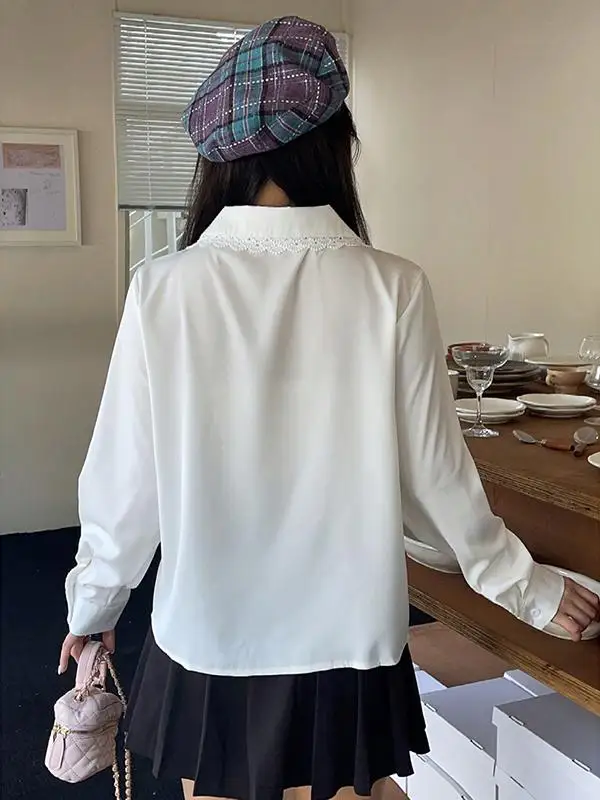 2024 ранняя осень новая милая белая рубашка с длинными рукавами женская