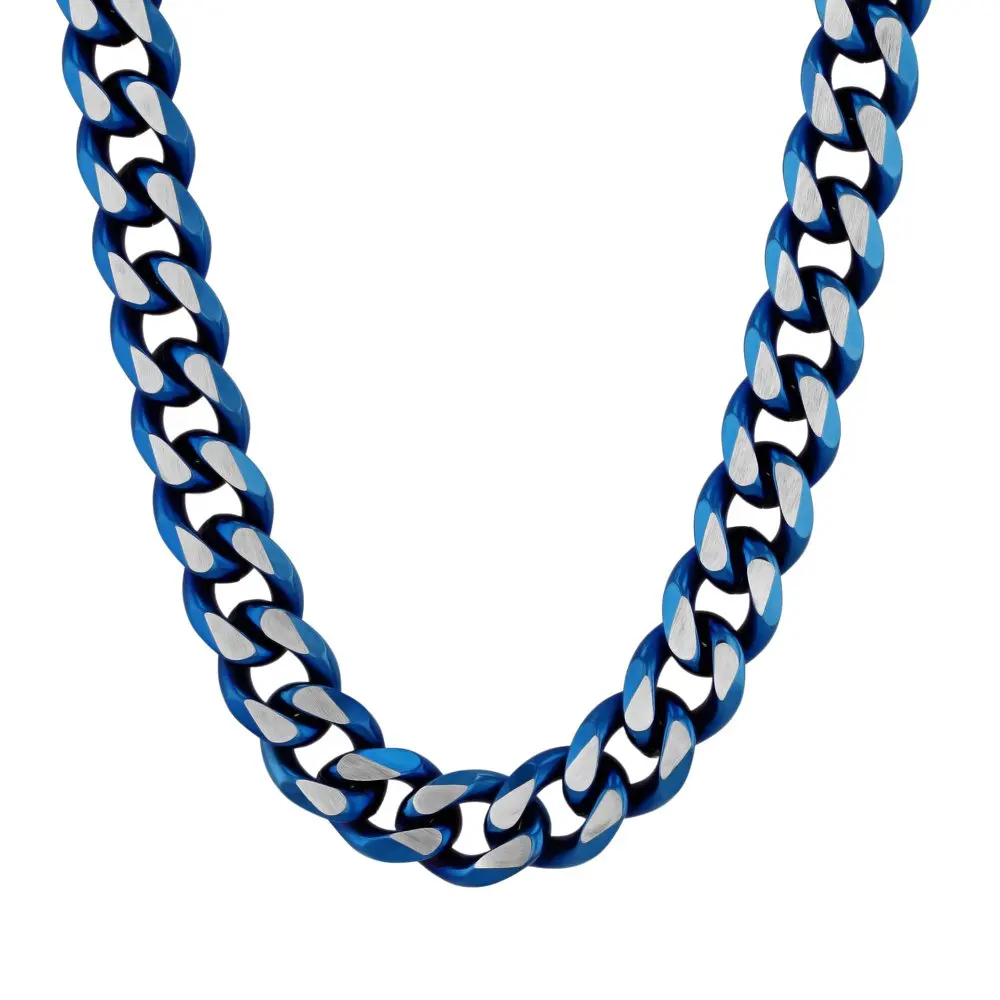 

Men`s Two-Tone Blue Stainless Steel Curb Link Chain Necklace