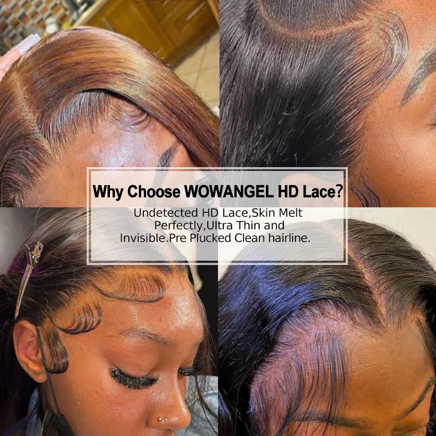 Wow Angel 13x4 HD Lace Full Frontal Wigs Highlight Body Wave 34in 13x6 Front Human Hair Melt Skins Pre Plucked