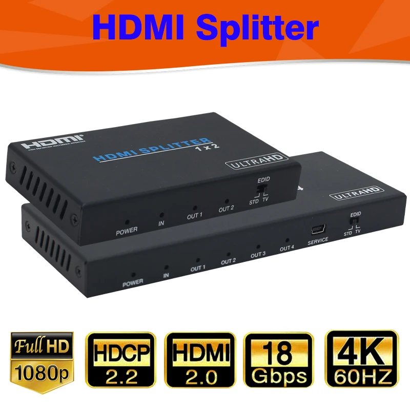 

18Gbps HDMI Splitter 4K 60Hz 1 in 2 / 1 in 4 out Ultra HD Game live screen splitter EDID Control LPCM 7.1CH Metal 3D YCBCR 4:4:4