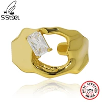 ssteel korean irregular 925 sterling silver trendy cubic zirconia ring for women minimalist luxury designer jewelry accesories