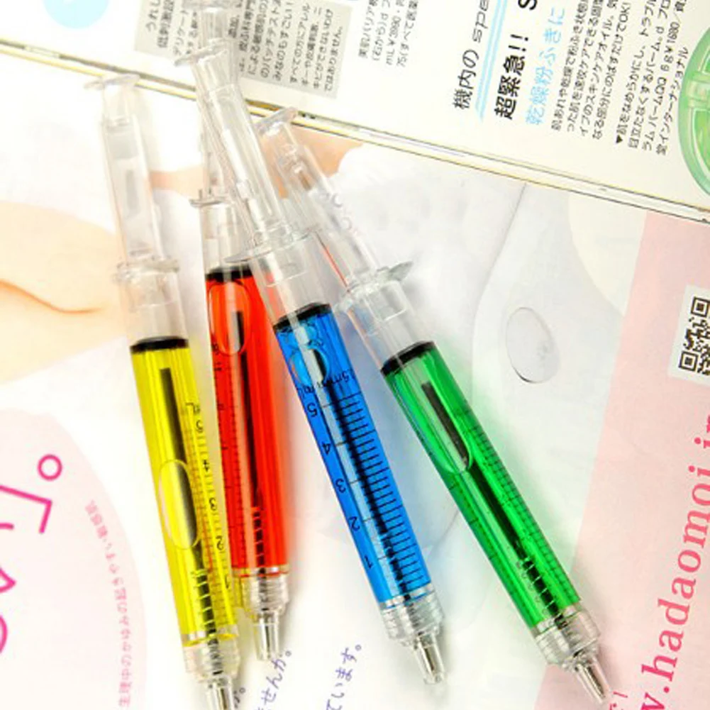 

1pcs Syringe Pens Novelty Liquid Syringe Ballpoint Pen Needle Tube Shape Black Ink Ballpoint Ball Point Pen Gift Randomly