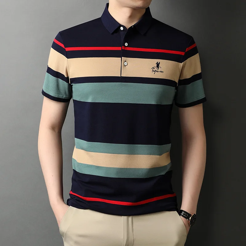 

Male Polo Shirt Embroidery Striped Fashion Cotton Men's Clothing Logo New Top Cool High-quality Designer Casual Short Sleeve