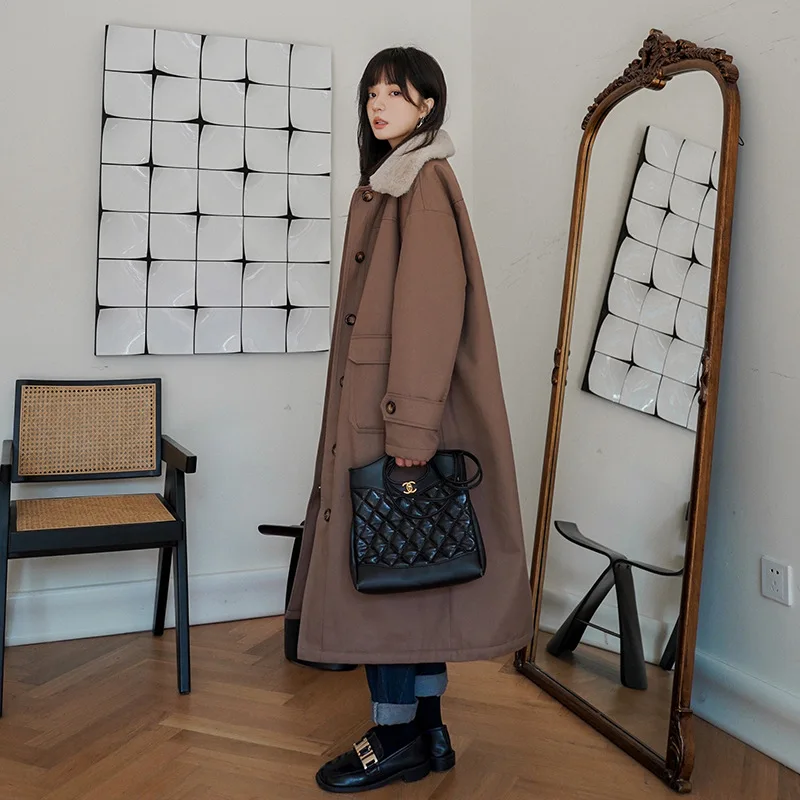 Long style style overcame liner, rabbit hair, plush and thickened tooling cotton jacket