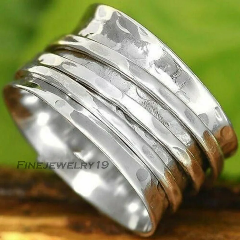 

ANGLANG Luxury Women&men Fashion Ring Handmade Extra Wide Meditation Statement Ring Fine Jewelry Wedding Party Band Ring