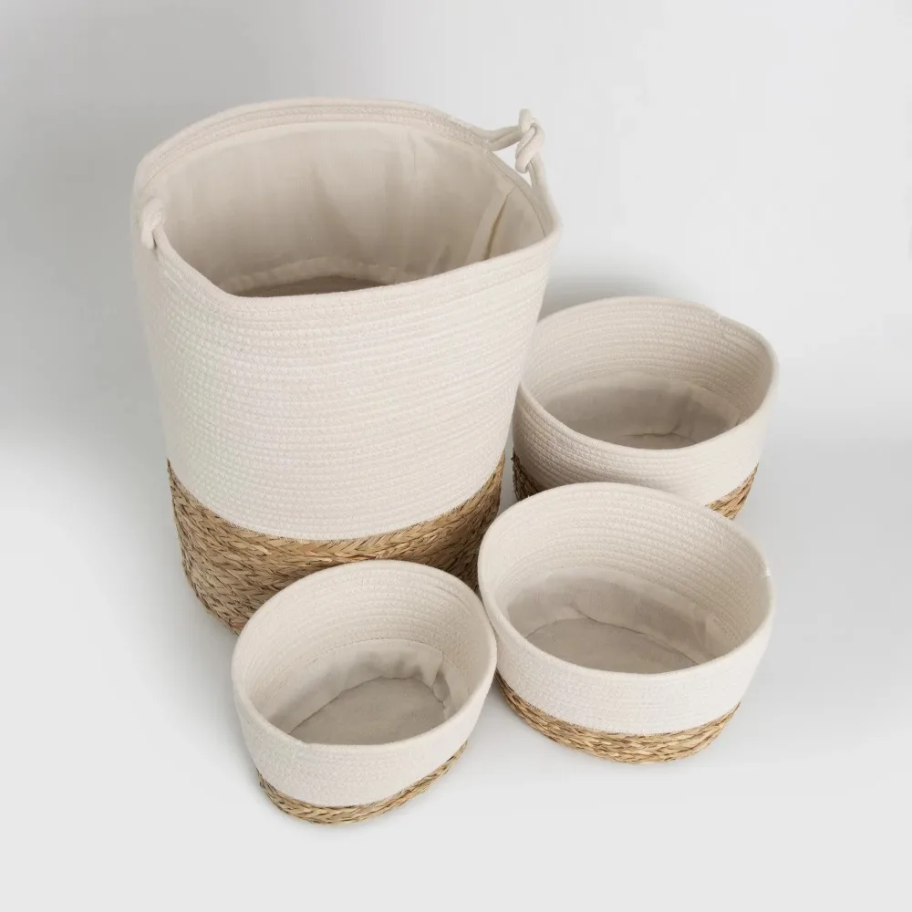 

Set of 4 Wicker Laundry Hampers Woven Laundry Basket Set White Rattan Basket Toy Storage Storage Hampers Dirty Clothes Basket