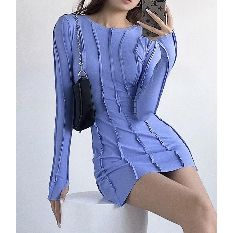 Hot Girl Mini Party Winter Dress Slim Skinny Hip Korean Women High Waist Irregular Girl Female Dresses Vintage