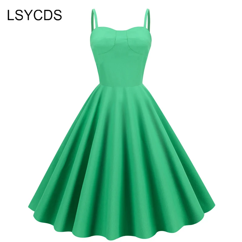 LSYCDS Beach Dress for Women 2023 Sleeveless Summer Big Swing Holiday Dresses Greeen Yellow Suspender Dress