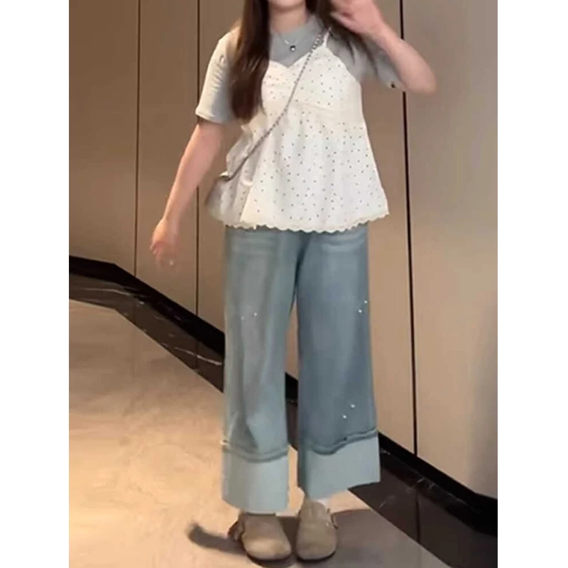 Женская летняя футболка в горошек с коротким рукавом