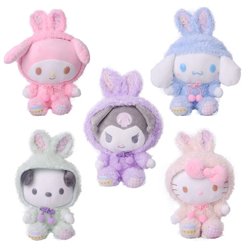 

Sanrio Kawaii Cinnamoroll Plush Kids Toys Easter Series Kuromi My Melody Hello Kitty Pompom Purin Soft Stuffed Plushie Dolls