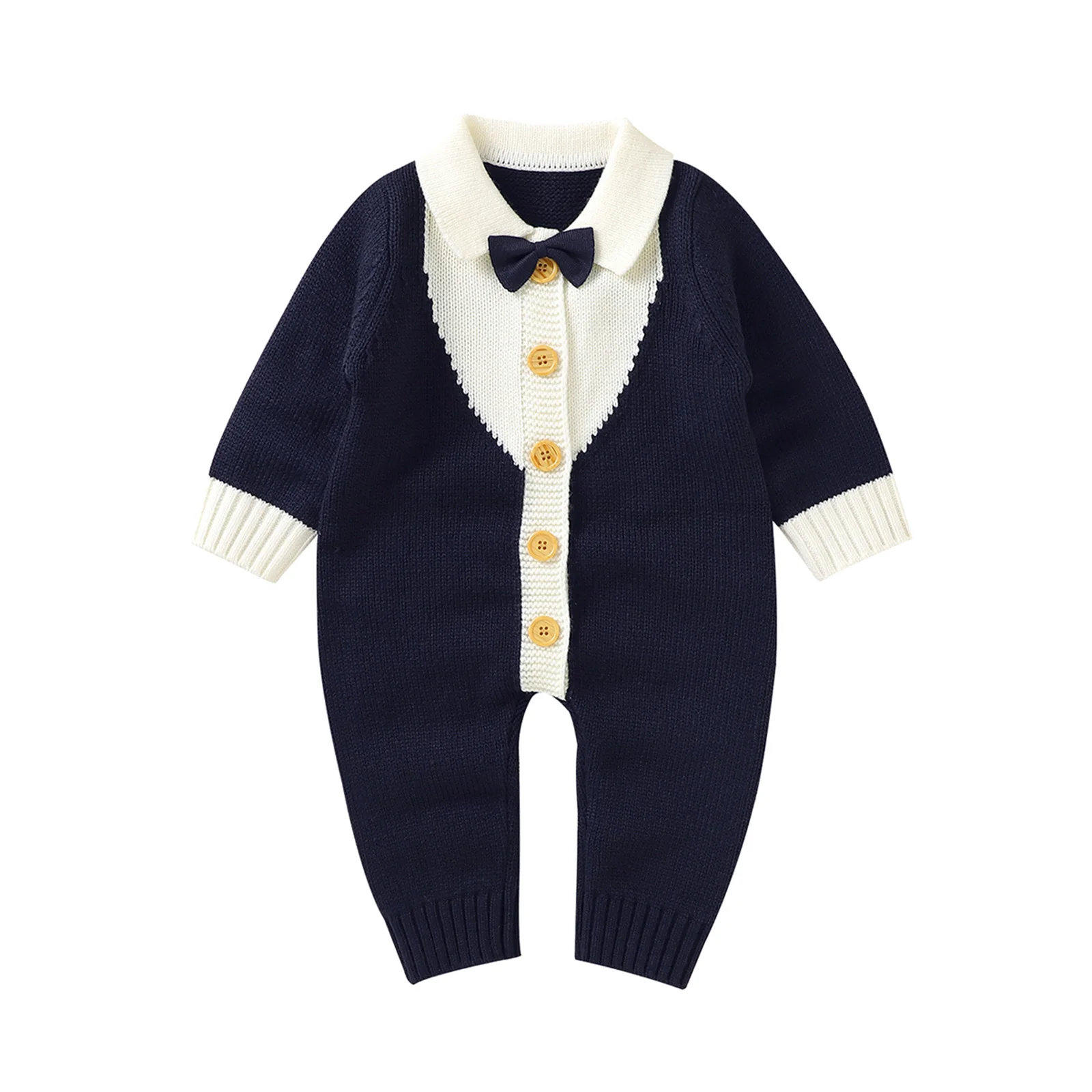 

Pudcoco 0-18M Romper Boy Gentlemen Newborn Kid Single Breasted Button Down Lapel Stitching Patchwork Jumpsuit Tracksuit Homewear