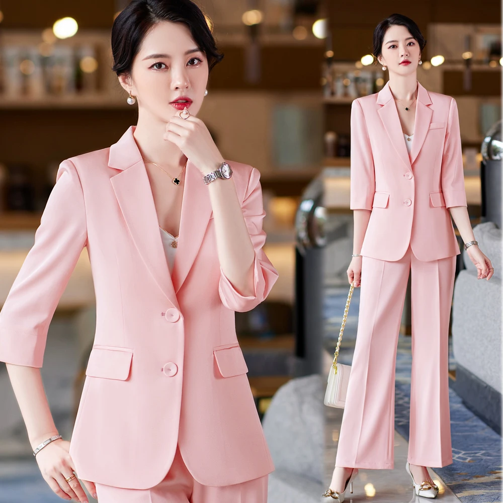 

Formal Uniform Designs Pantsuits Ladies Office Work Wear Professional Spring Summer High Quality Fabric Business Blazers Sets