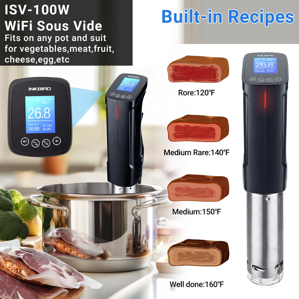 

ISV-100W INKBIRD Sous Vide Wi-Fi кулинарная плита с точным температурным режимом и таймером, термопогружной циркулятор из нержавеющей стали для Kitc