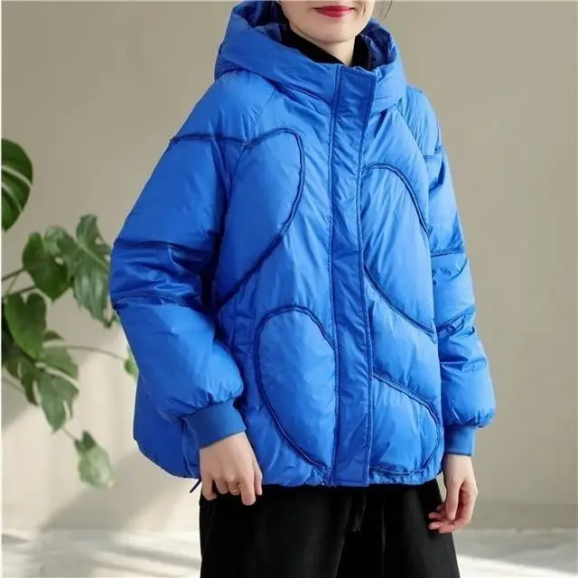 Down Jacket Women's 2023 White Duck Down Hooded Pockets Zipper Down Korean Coat Women New Tops Splicing Outwear Femme M54