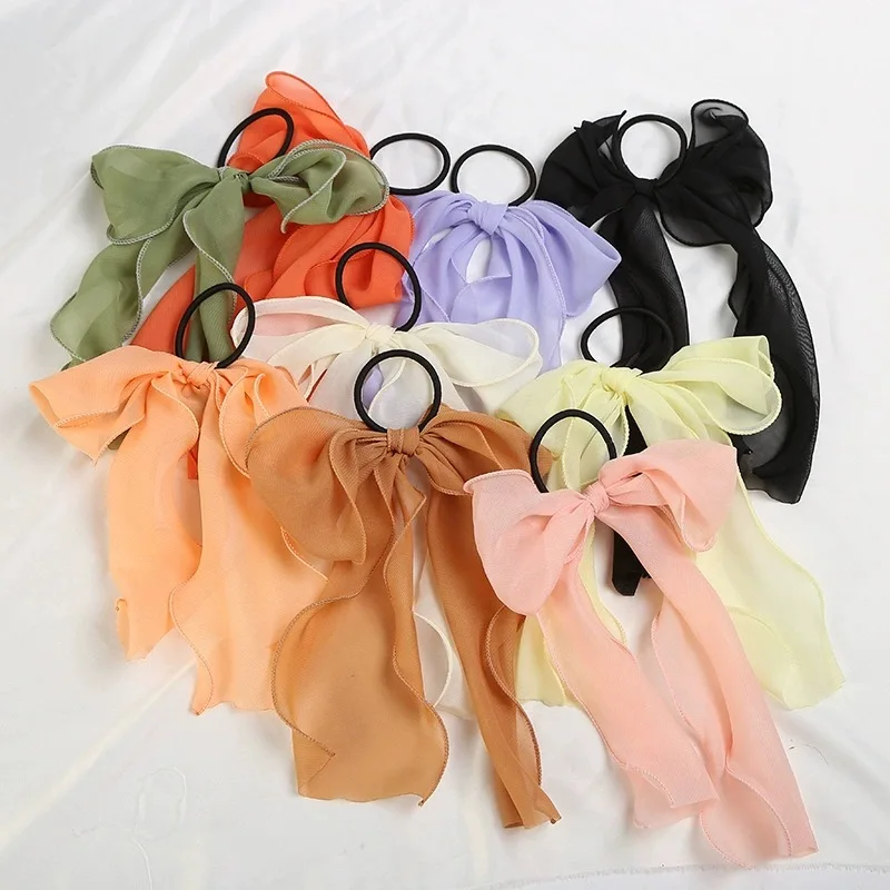 

Solid Bow Chiffon Scrunchie Hair Band Women Streamer Mesh Yarn Elastic Headbands Ponytail Hair Accessories For Girls Hair Ties