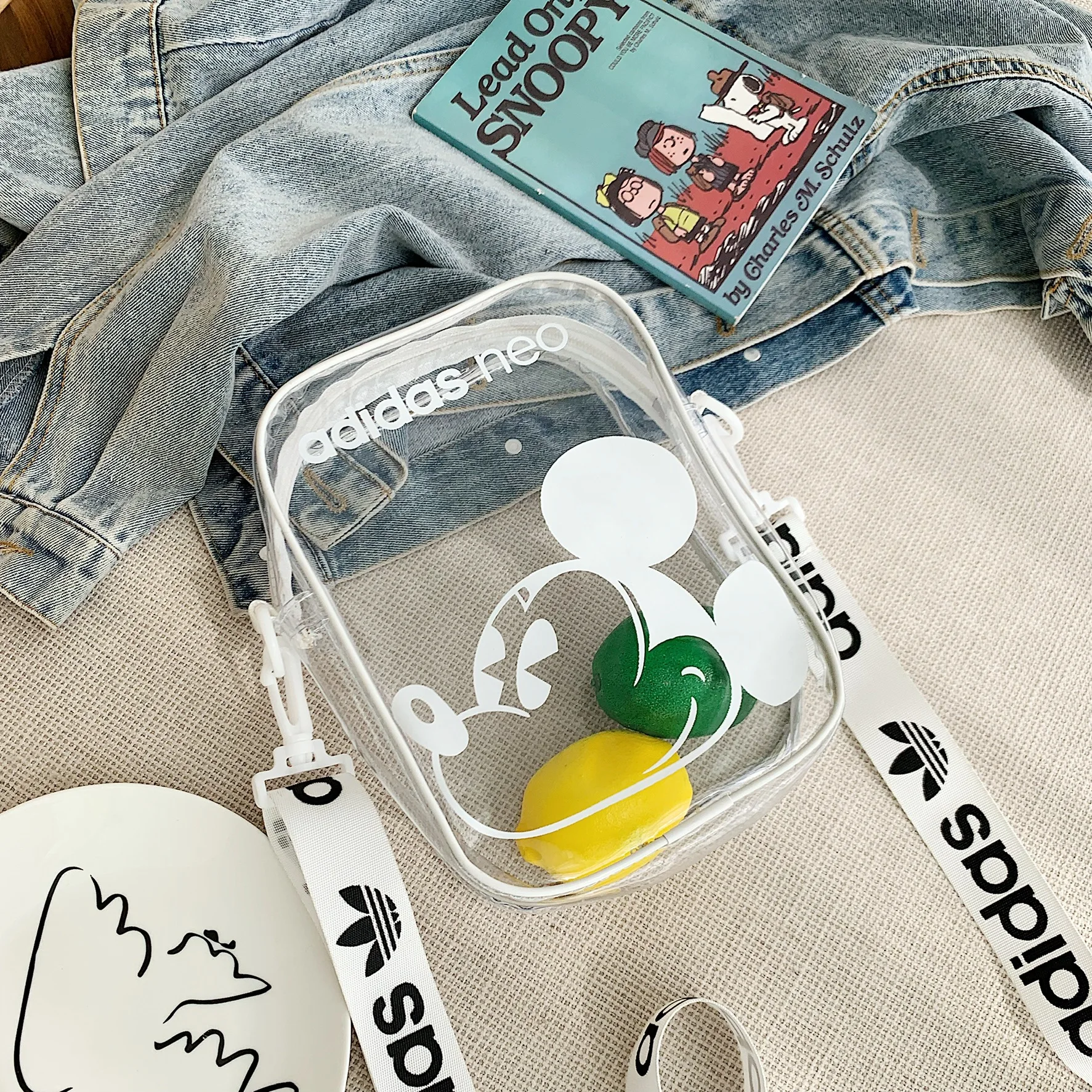 Disney Certified Bag Women's Fashion Casual Small Square Bag Mickey Mouse Trendy One-Shoulder Crossbody Bag Transparent