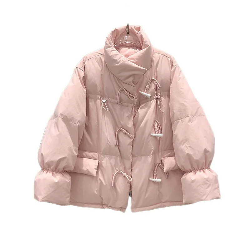 

2022 Winter Women's Loose Horn Button Down Cotton Padded Jacket Fashion Streetwear Down Cotton Solid Color Jacket For Women