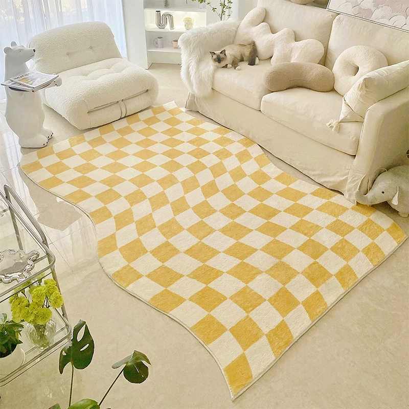 

Modern Art Checkerboard Plush Rug Girl Room IG Special-shaped Fluffy Soft Thick Carpets Living Room Luxury Large Area Carpet Mat