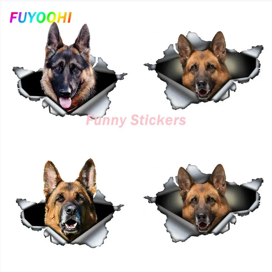 

FUYOOHI Play Stickers Self-adhesive 3D Decal Pet Dog German Shepherd Car Sticker Auto Decors on Bumper Rear Window Trolly Case