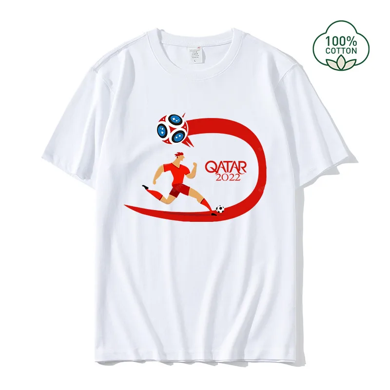 

Qatar 2022 Games T-Shirt Cotton Men's Fashion Street Short Sleeve Casual Round Neck Shirt Football Tees White Black