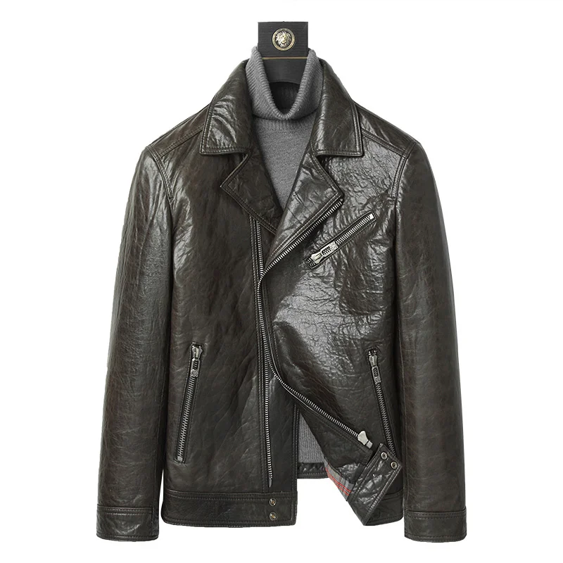 

2023 New Men's Sheepskin Leather Jacket Men Clothing Motorcycle Jackets Short Autumn Coat Male Chaqueta Hombre :LXR958