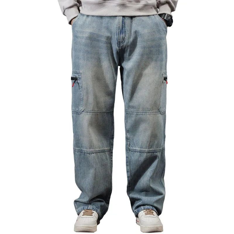 

Джинсы-карго Мужские Винтажные, повседневные штаны, много карманов, для скейтборда, свободные брюки из денима, Размеры 29-42