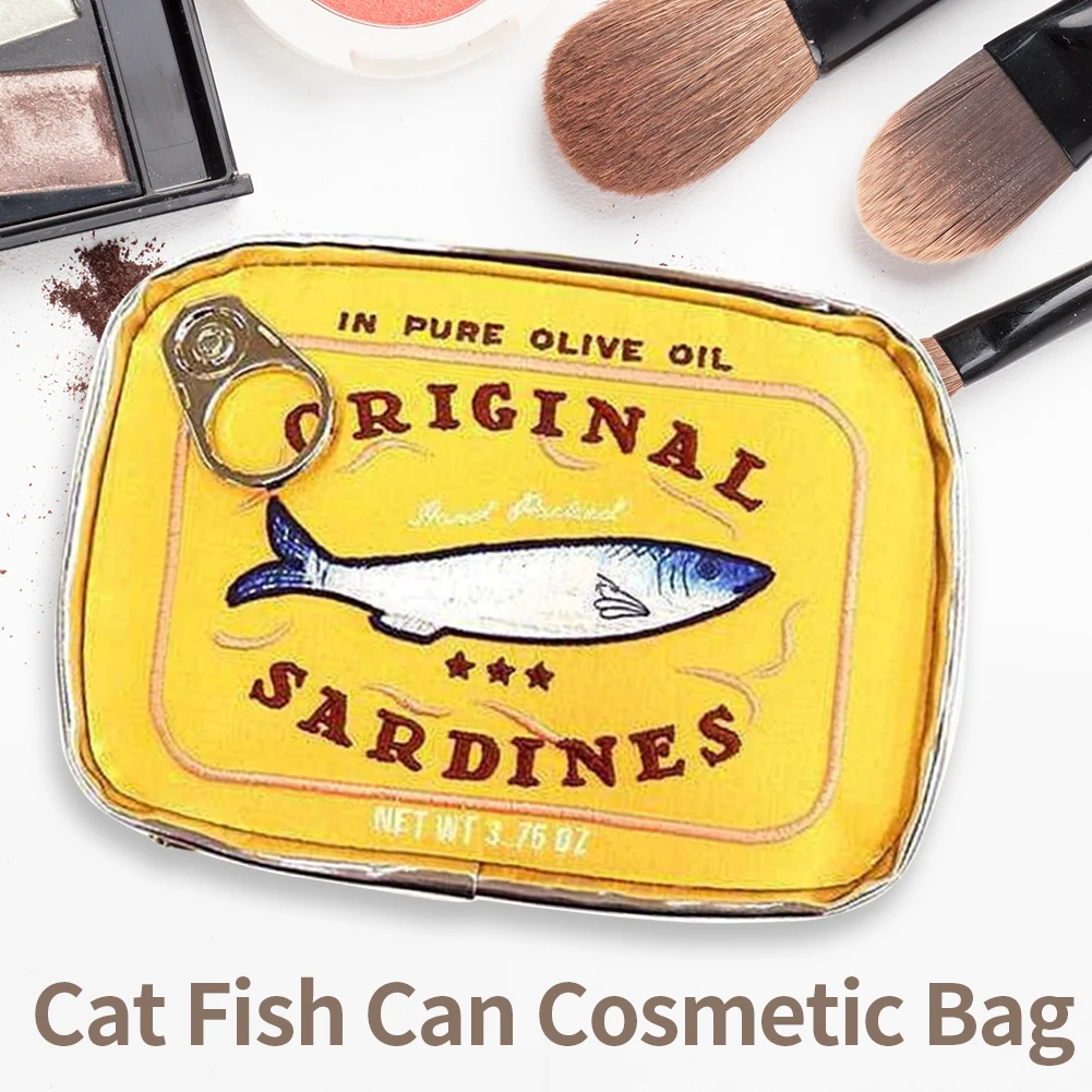 

Canned Sardines Bath Travel Cosmetic Bag Cute Creative Travel Bag Portable Zipper Soft Multi-function Makeup Bags