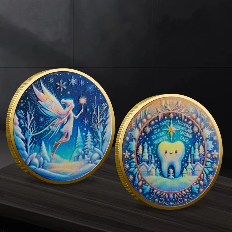 

Памятная монета Зубной феи, двусторонние тисненые монеты с покрытием, ремесленный орнамент, необходимая для числовых мастеров