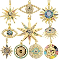 juya 18k real gold plated handicraft crative cubic zirconia greek evil eye charms for women men fashion pendant jewelry making