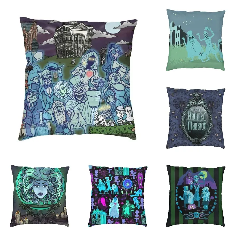 

Grim Grinning Ghosts Cushion Cover 45x45cm Soft Velvet Nordic Haunted Mansion Pillows Case for Sofa Home Decor