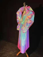reflective rave dj lady gaga show music festival singer luminous fabric laser colours leather design trench coat