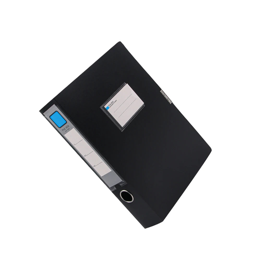 

A4 File Box with Label Pocket Document Storage Case Foldable Plastic Adhesive Metal Ring Test Paper Folder Office Organizer