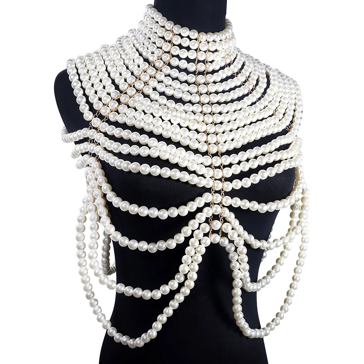 

Exaggerated Atmosphere Imitation Pearl Shawl Necklace Vintage Hand Beaded Necklace Dress Accessories necklace, body chain