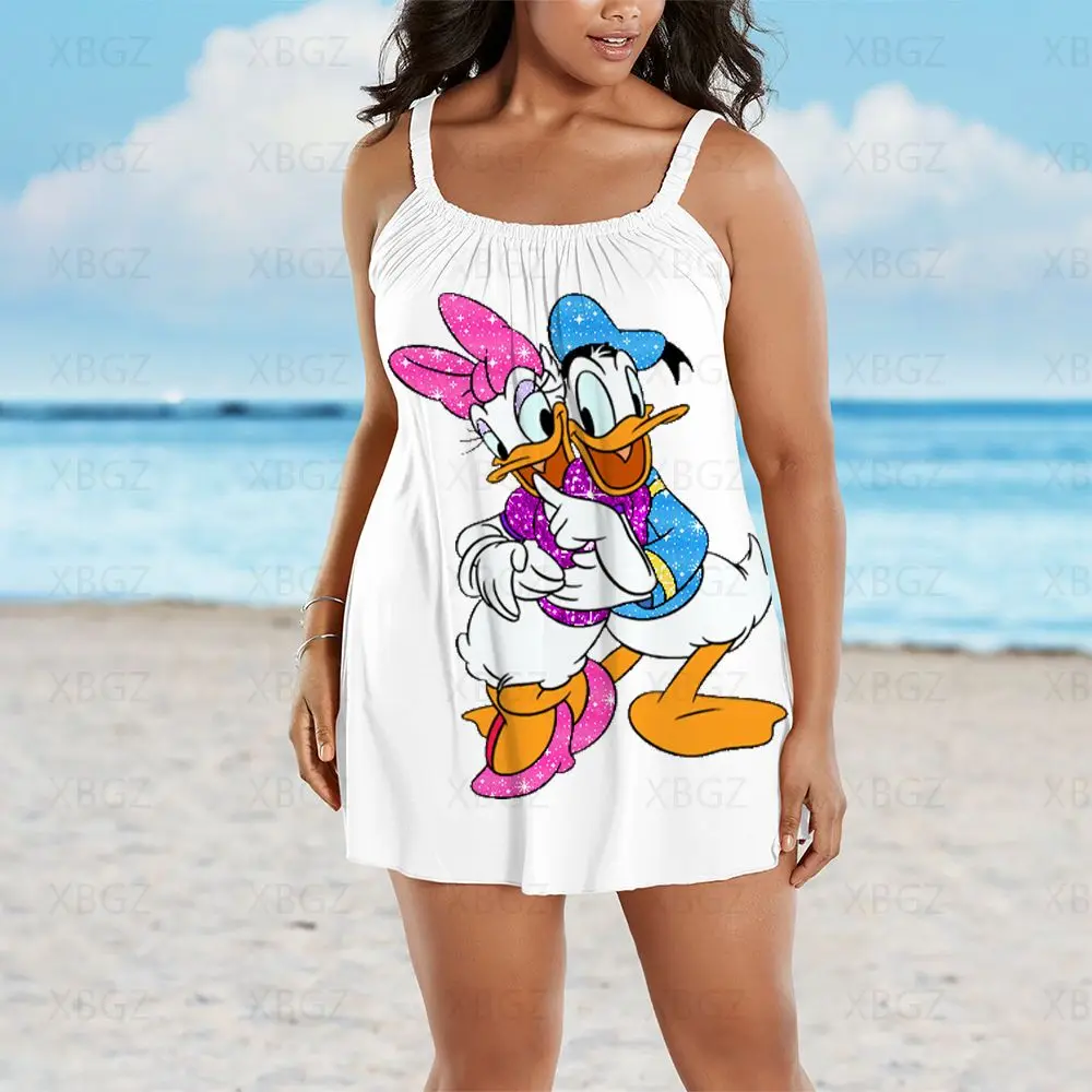 Plus Size Summer Outfits Chic and Elegant Woman Dress Loose Dresses Women Beach Cartoon 2022 Donald Duck Sling Print Sexy Disney