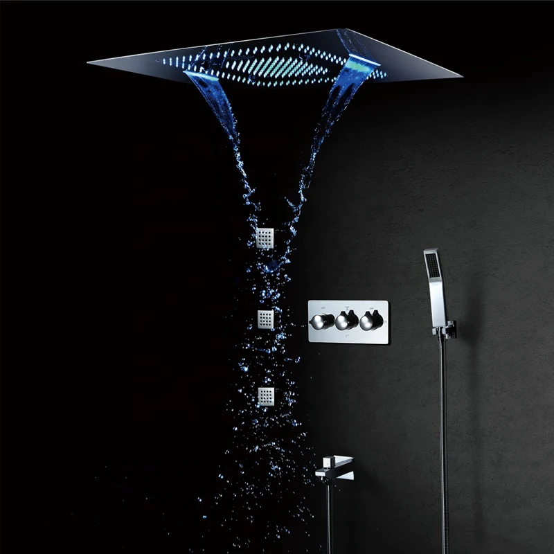 

Ceiling Mounted SUS304 600*800mm LED Shower Head Rain Waterfall Misty Bathroom Thermostatic Main Body Shower Faucet