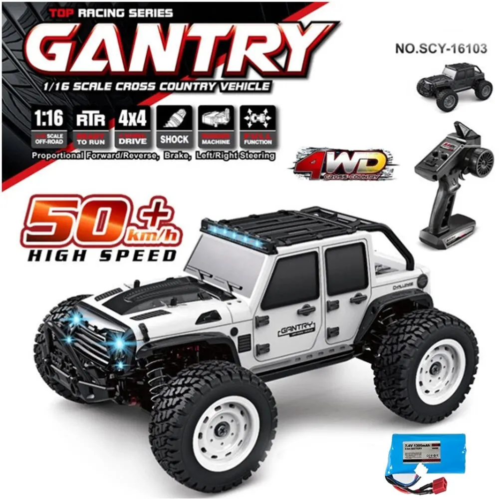 S 50km/h 1/16 Off Road 4wd With Led Headlights,2.4g Waterpro