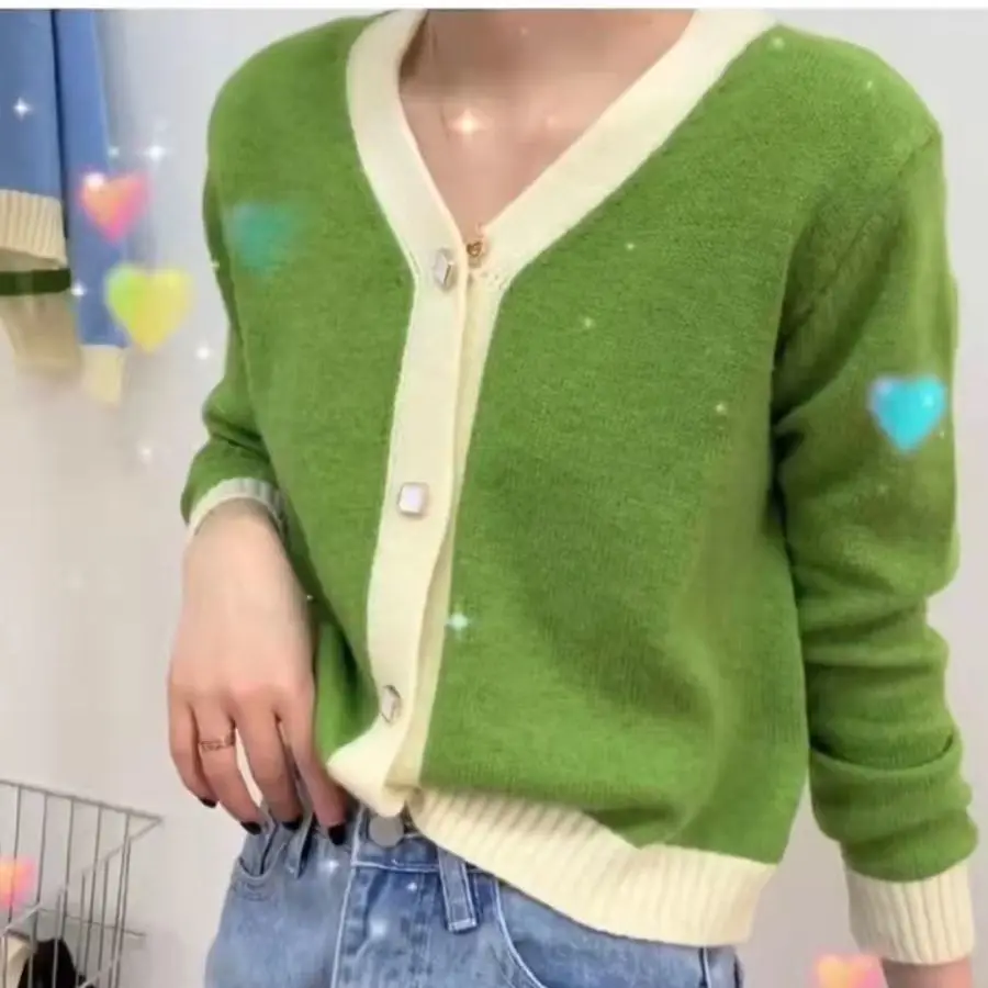 2022 Spring Autumn Women Retro Short Knitted Jackets Female Long Sleeve Cardigans Ladies Loose Long Sleeve Sweater Outwear Y336