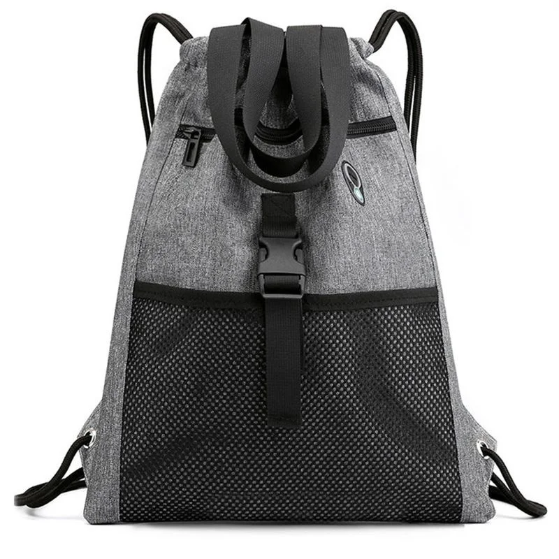 

Drawstring Bag Gym with Pockets Sports Sack with Handle Drawstring Backpack Travel for Men Women-Grey