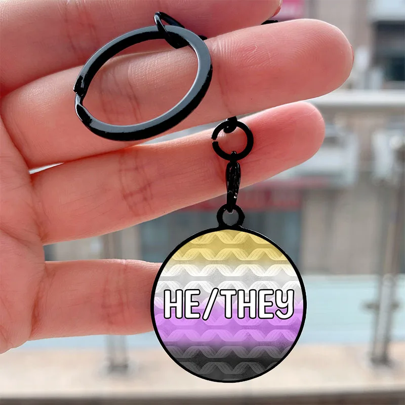 

Fashion He They Nonbinary Pride Pronouns Pride Cool Keychain Motorcycle Car Backpack Chaveiro Keychain Gifts for Friends