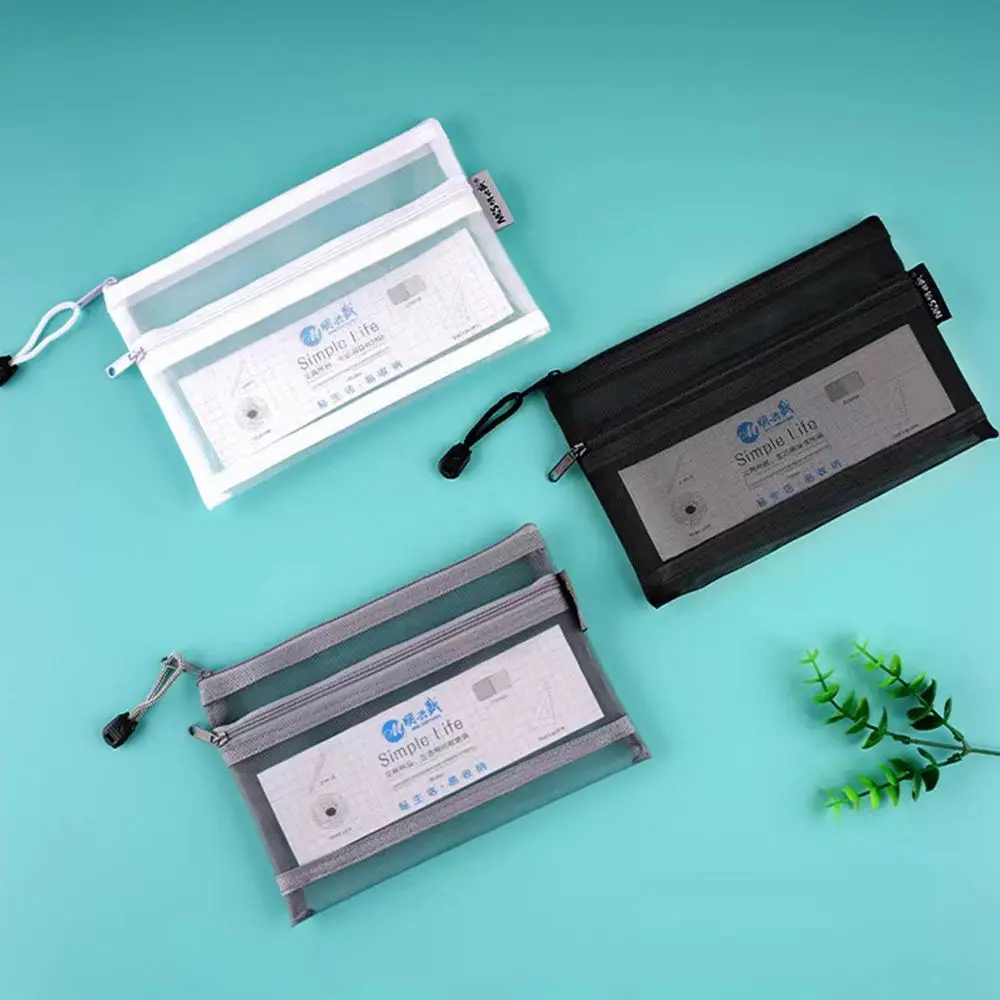 

A6 Double Mesh Pencil Case Simple Transparent Mesh Document Bag Zipper Stationery Bag Nylon Pencil Bag Office School Supplies