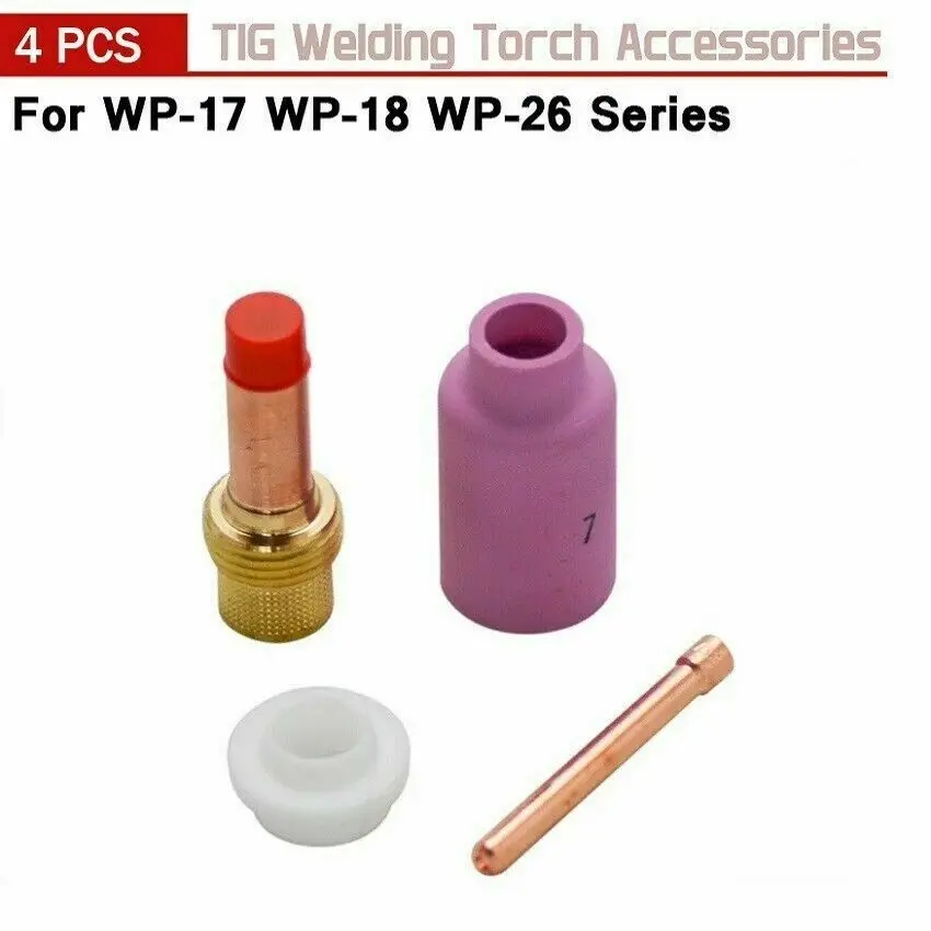 

4Pcs Nozzle Flowfor Insulated Connector Guide TIG Gas Lens Kit 1.0/1.6/2.4/3.2mm TIG Welding Torch PTA DB SR WP17 18 26 Series