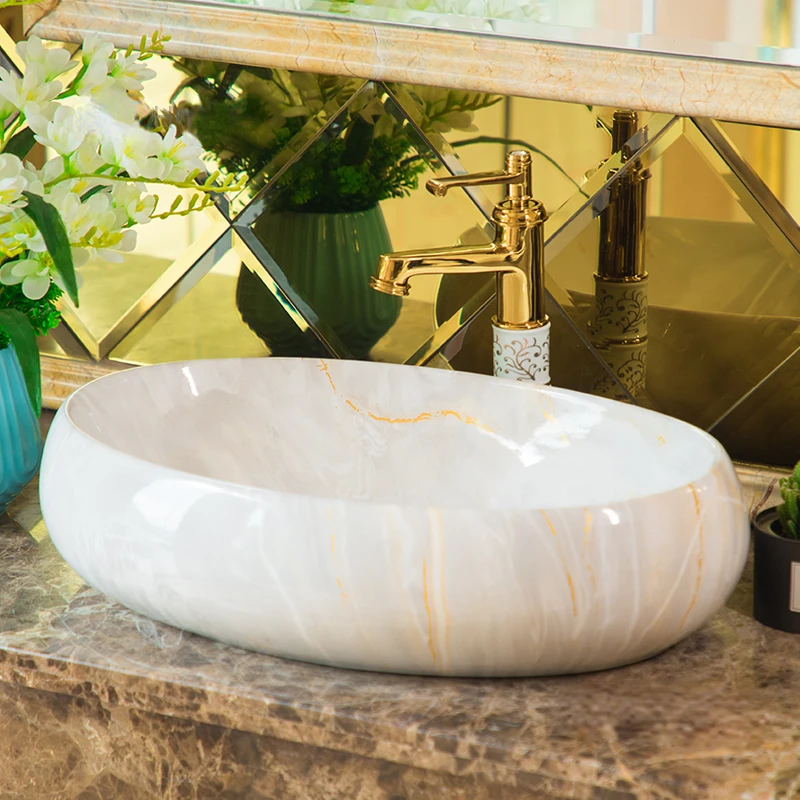 

Ceramic Tabletop Wash Basin Household Square Bathroom Sinks European Art Basin Bathroom Washbasins Kitchen Washing Sinks Hand