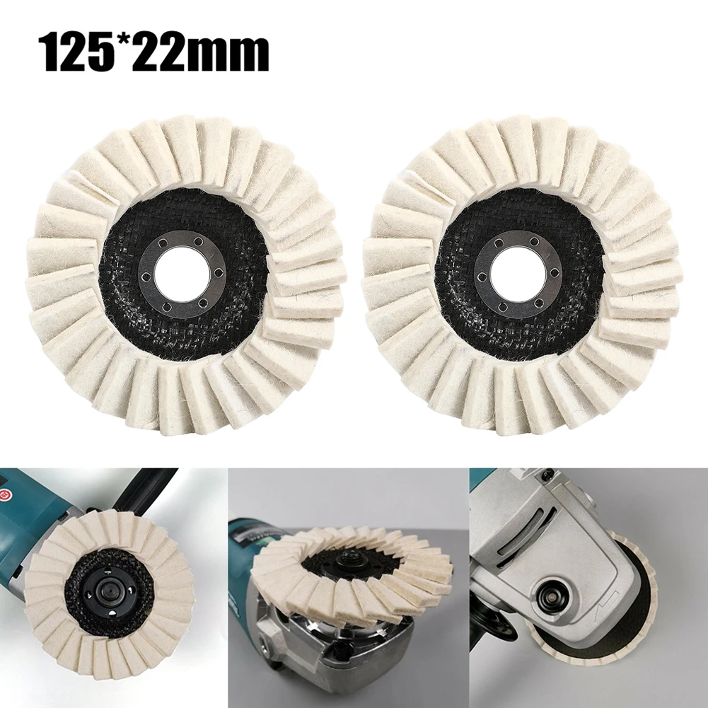 

2pcs Wool Buffing Pad 5Inch 125×22mm Angle Grinder Polishing Wheels Flap Disc Felt For Stainless Steel Copper Power Tools