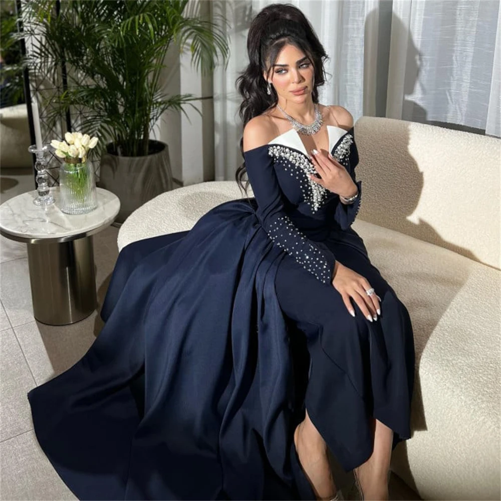 

Fashion Boat Neck A-Line Royal Blue Prom Dress for Women Floor-length Evening Party Gown Formal Occasion Dresses فساتين السهرة