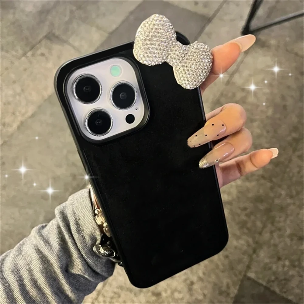 Фото Чехол с блестящим 3D бантом и диаметром для iPhone 16, 15, 13, 12, 11 Pro Max 15 Plus 13 Mini X XR XS 7, 8 SE2, милый мягкий чехол для корейской девушки №2