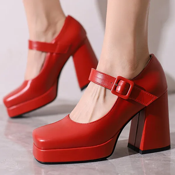 

Туфли-лодочки женские на высоком каблуке, пикантные Туфли Мэри Джейн в стиле панк, лакированные, черные, красные, коричневые, обувь для танцев, свадебная обувь, большие размеры 48